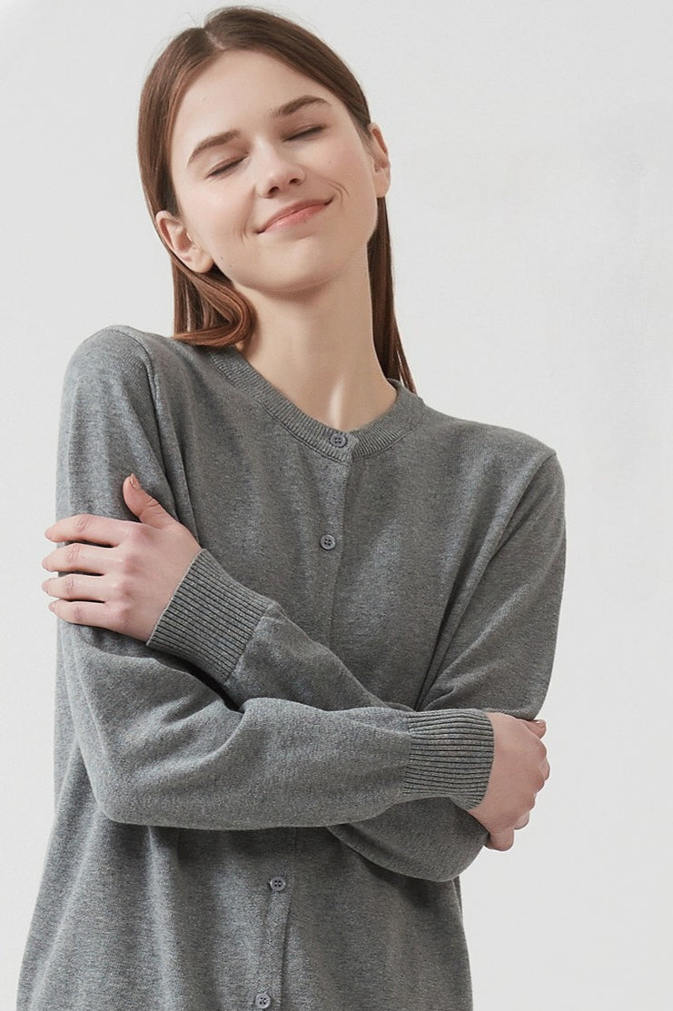 Cotton Crew-neck Lightweight Knit Outerwear Cardigan