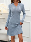 A-line Long Sleeves Buttoned Color Split-joint V-neck Mini Dresses