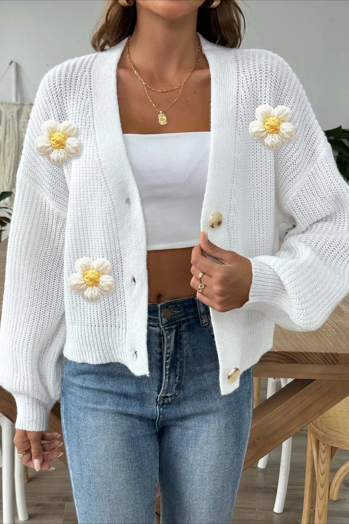 Short Knit Long Sleeve Cardigan