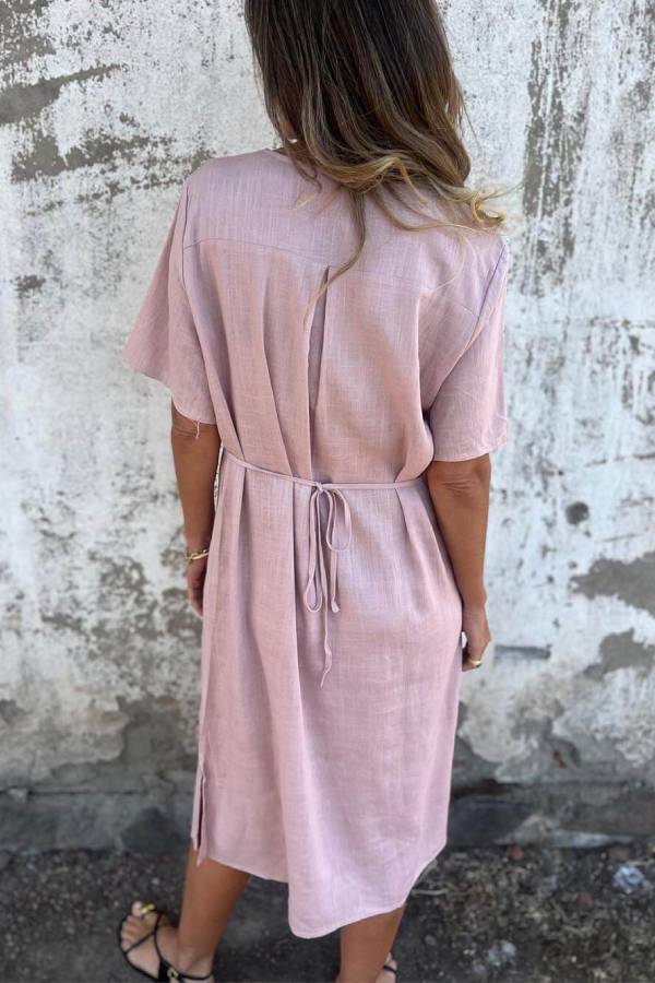 Print Linen Loose Midi Dress