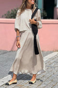 Polka Dot Cropped Sleeve Top and Skirt Two-piece Set