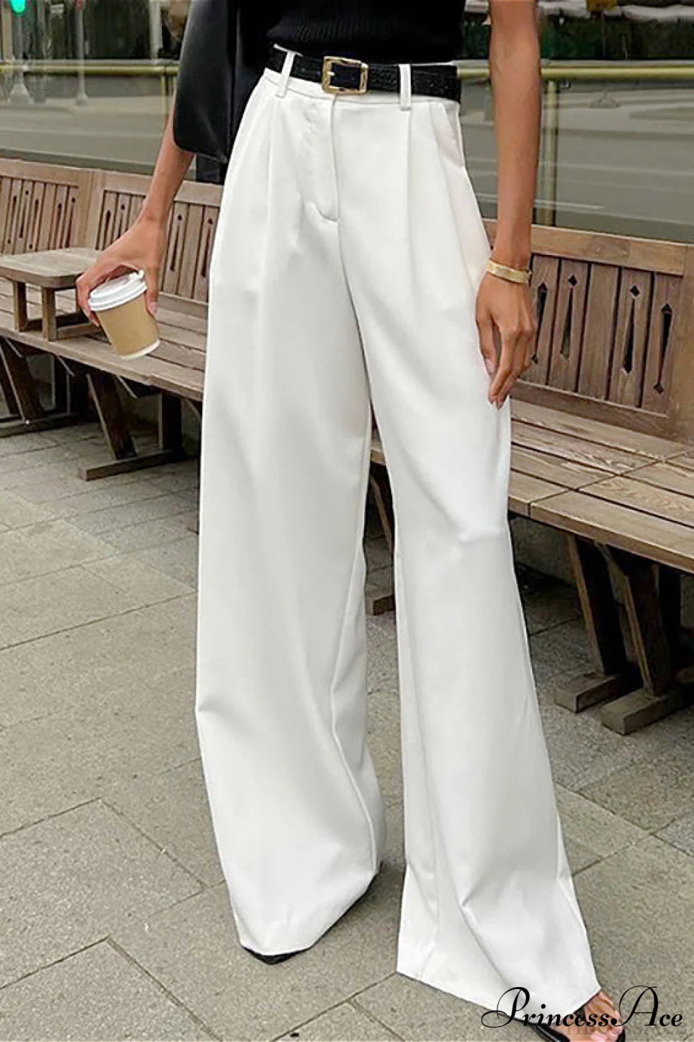 High Waist White Wide Leg Pants