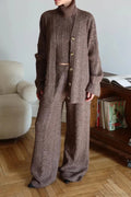 V-neck Cable Knit Top Tank Pants Three Piece Set