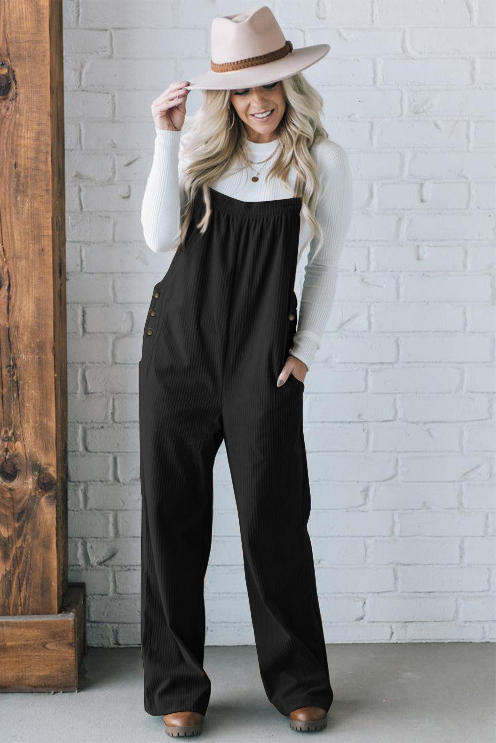 Color Pocketed Corduroy Overall