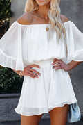 Paneled Short-sleeved Loose-fit Chiffon Jumpsuit
