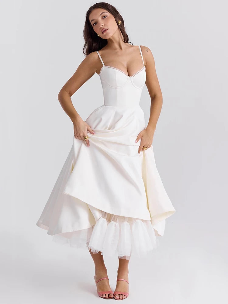 A-line Backless Midi Dress for Spaghetti Strap Sleeveless Loose Club Party Dress New
