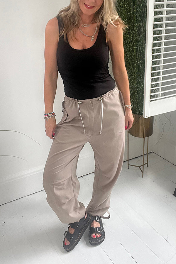 Callings Drawstring Waist Pocketed Oversized Cargo Pants