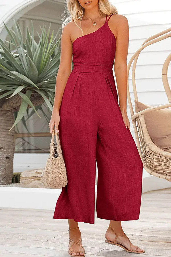 Sling Waist Pocket Straight Sleeveless Jumpsuit