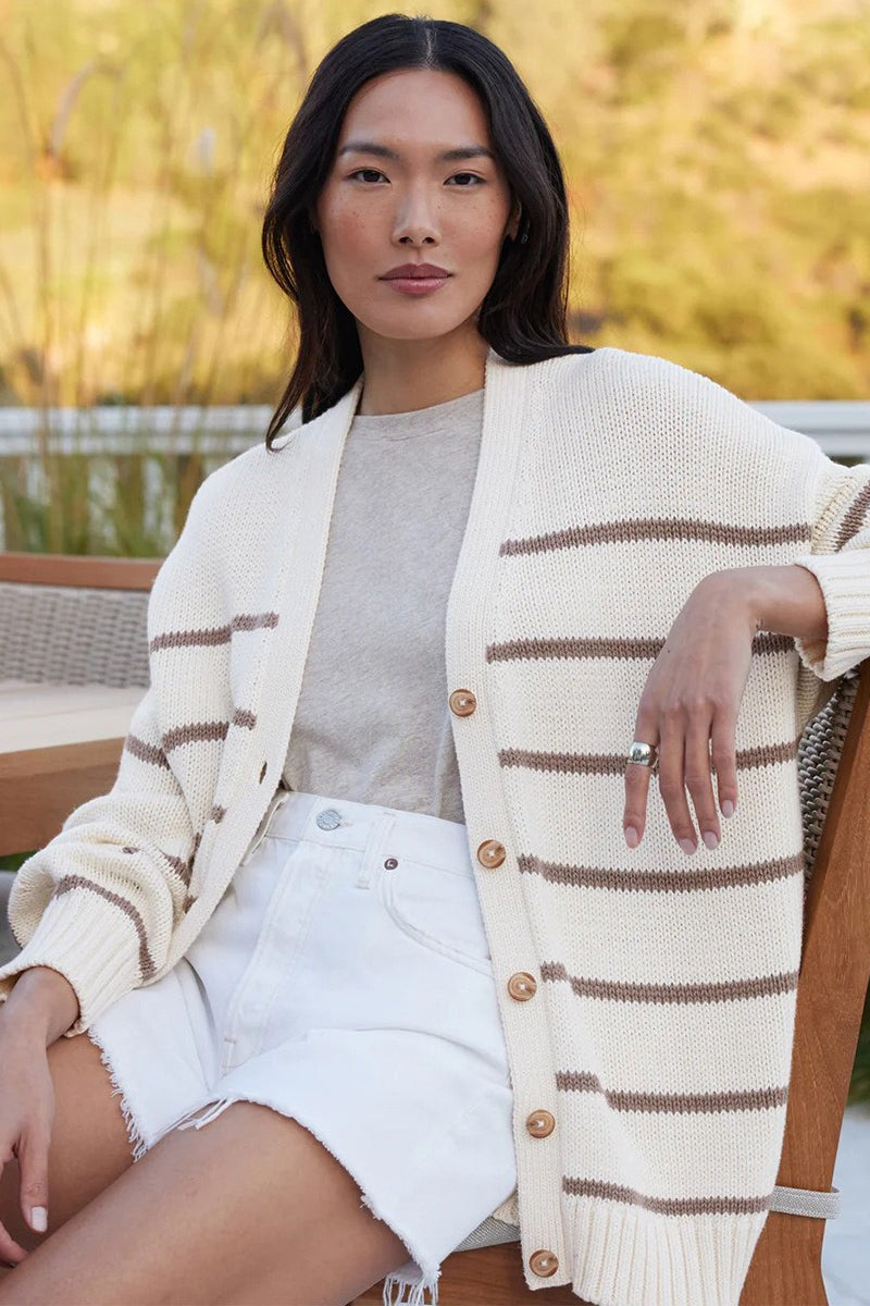 Cotton Striped Cardigan Sweater