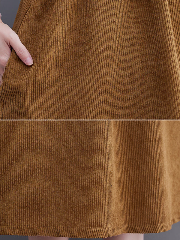 Artistic Retro Loose Sleeveless Color Round-neck Midi Dresses