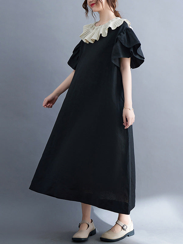 Original Falbala Contrast Color Midi Dress