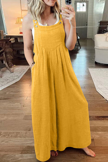 Cotton and Linen Loose One-piece Wide-leg Overalls