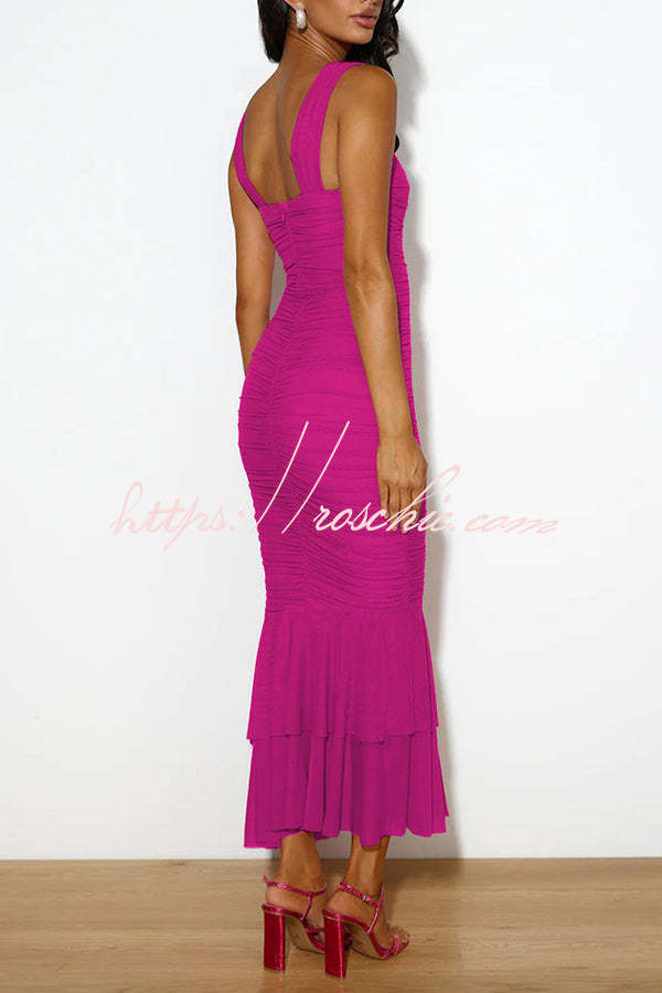 Color High Waist Pleated Mermaid Dress