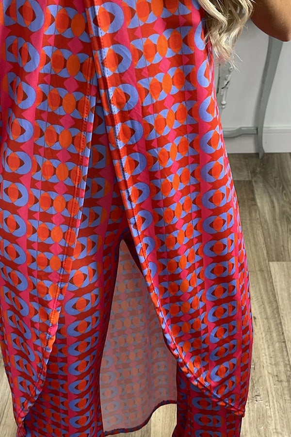 Retro Print Split Top Two-piece Set