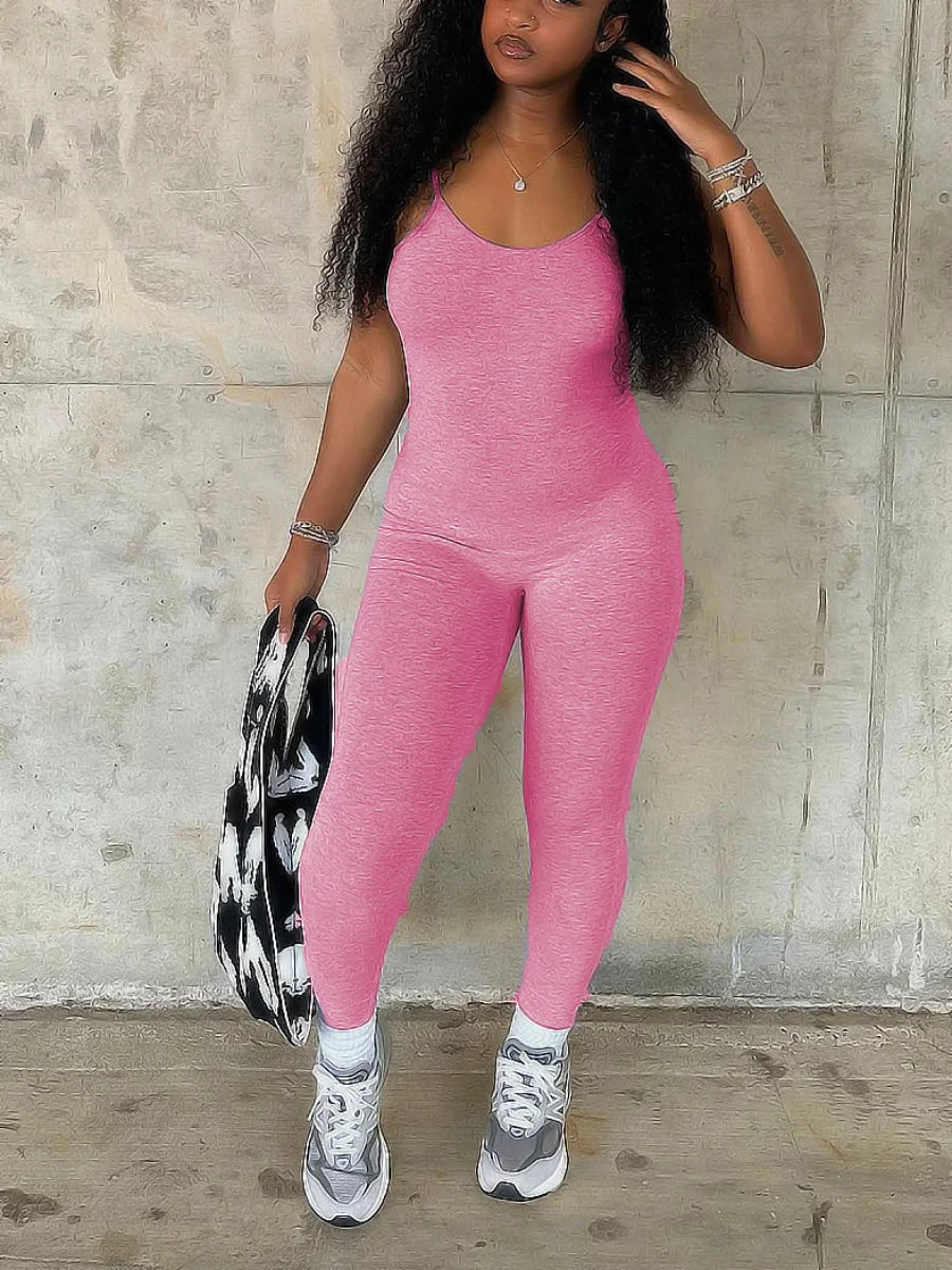 Sxy Cami Skinny Jumpsuit U Neck Sleeveless Sheath Body-shaping Stretchy Simple Bodysuits Long Romper for – Sleeveless Sheath Body-shaping Stretchy Simple Bodysuits Long Romper for