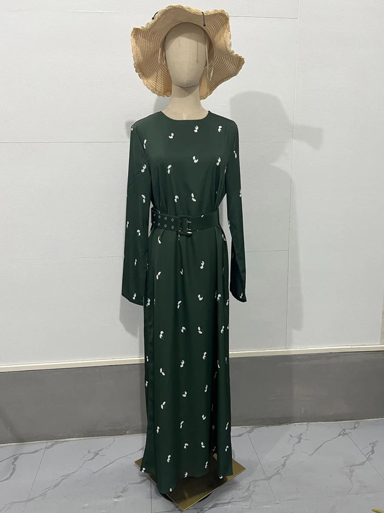 High Waist Long Dress Long Sleeve Slim Ruffled Patchwork Party Dress Printed Maxi Dress