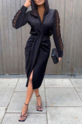 Ticket to Style Contrast Lace Sleeve Work Dress