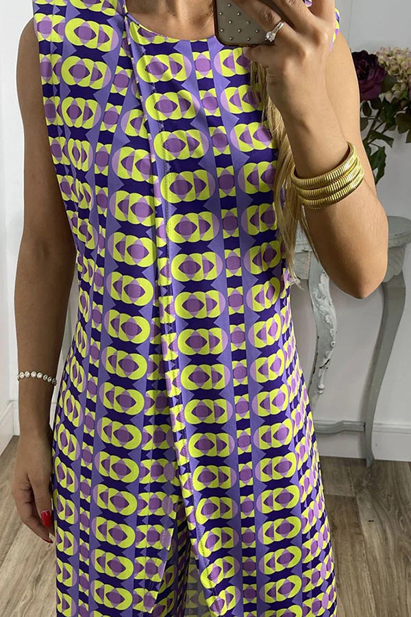 Retro Print Split Top Two-piece Set