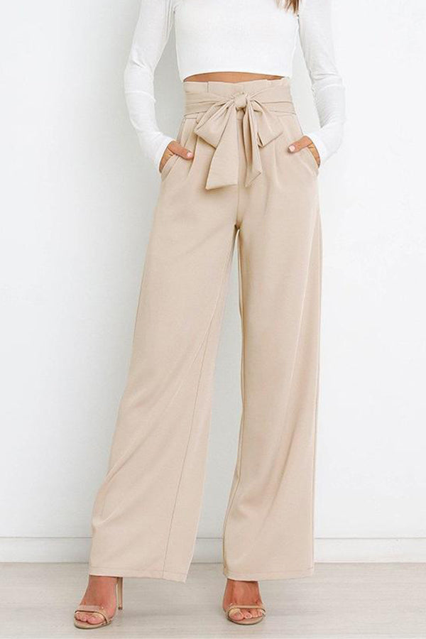 All-match Wide-leg Pants Tie-up Bow Trousers