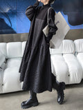 A-line Long Sleeves Asymmetric Color Split-joint High-neck Midi Dresses Sweater Dresses