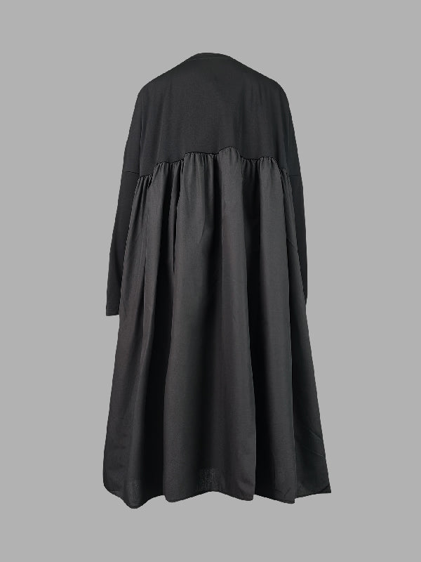 Simple Loose Black Split-joint Long Sleeves Midi Dress
