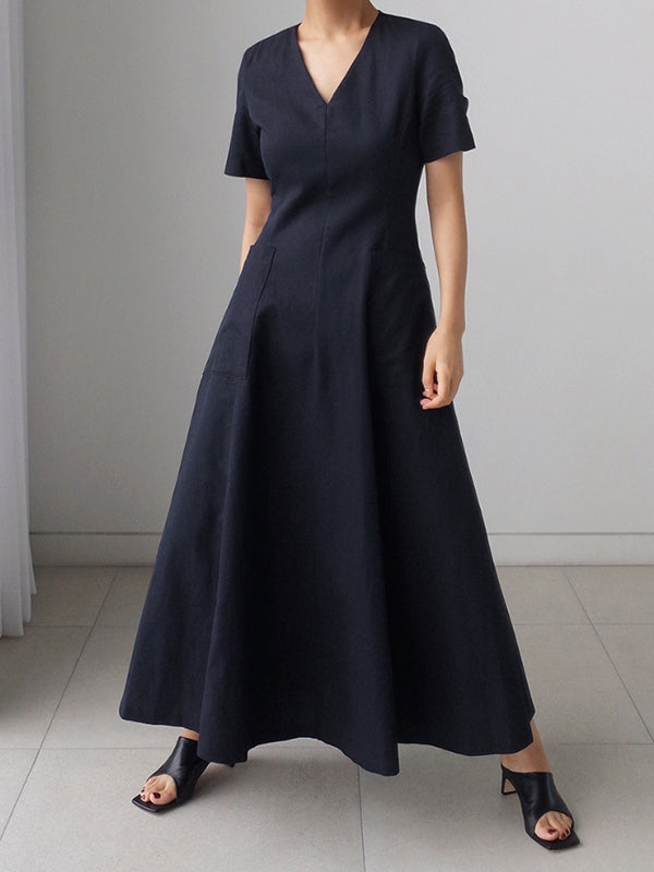 Simple Color Pleated Midi Dress