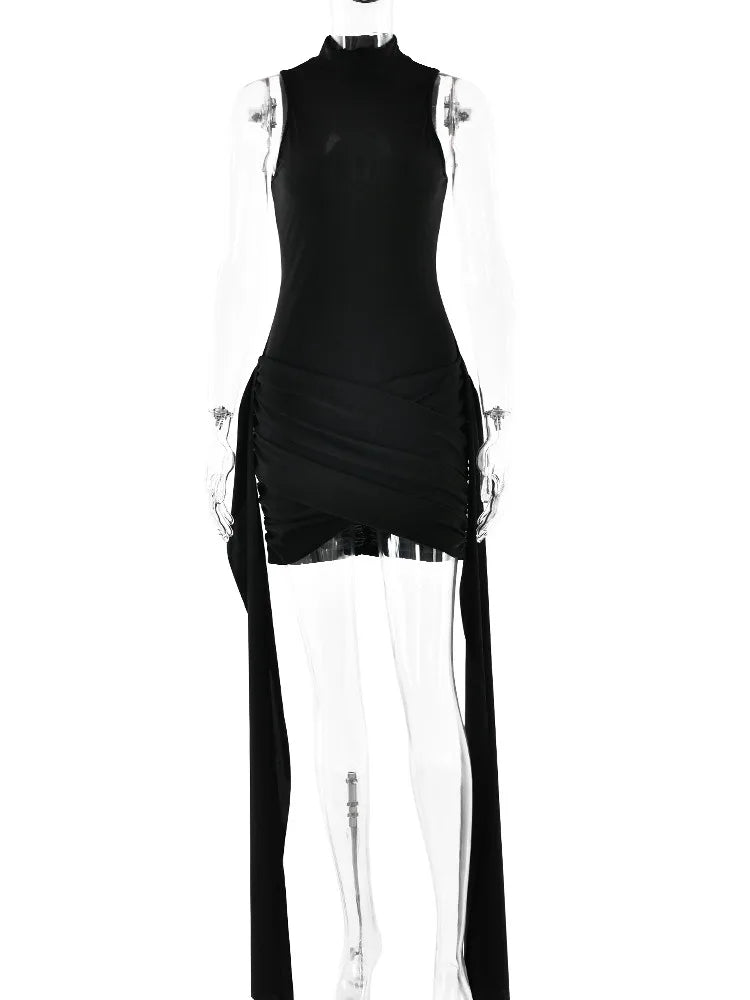 Julissa Mo Sleeveless Bandage O-neck Party Evening Mini Dress New Ruched Slim Femme Dress Lace-up