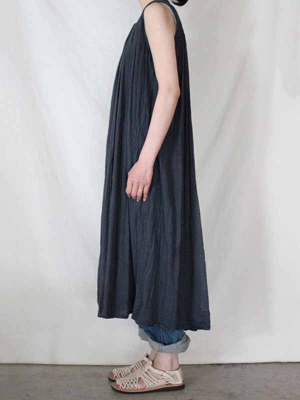 Loose Sleeveless Pleated See-through Round-neck Midi Dresses