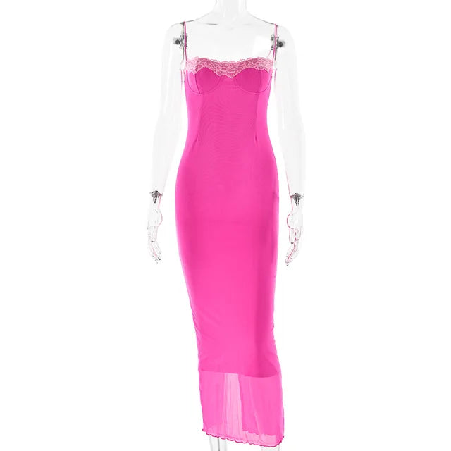 Lace Tube Party Dress High Waist Slim Fit Suspender Dresses Sleeveless Backless Long Dress for