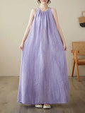 A-line Loose Pleated Color Round-neck Midi Dresses