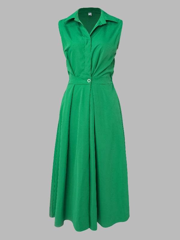 Sleeveless Color Lapel Midi Dresses
