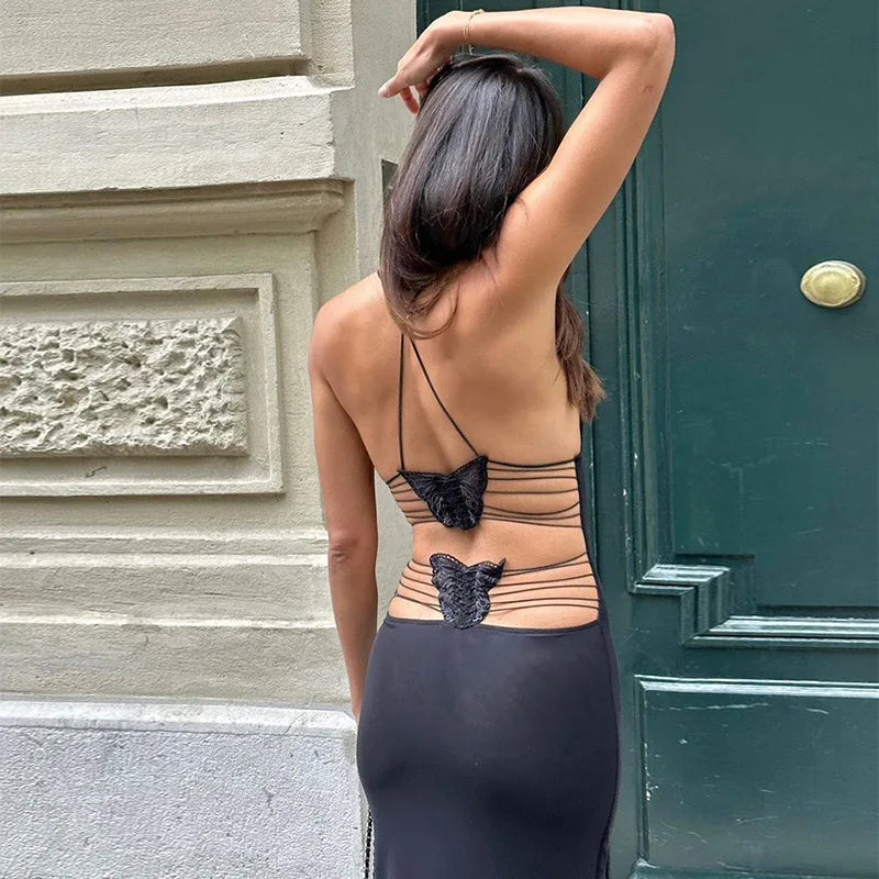 Backless Maxi Dress for Slim Butterfly Bodycon Slim Sheath Dress ’s Club Deep V Neck Dresses Woman