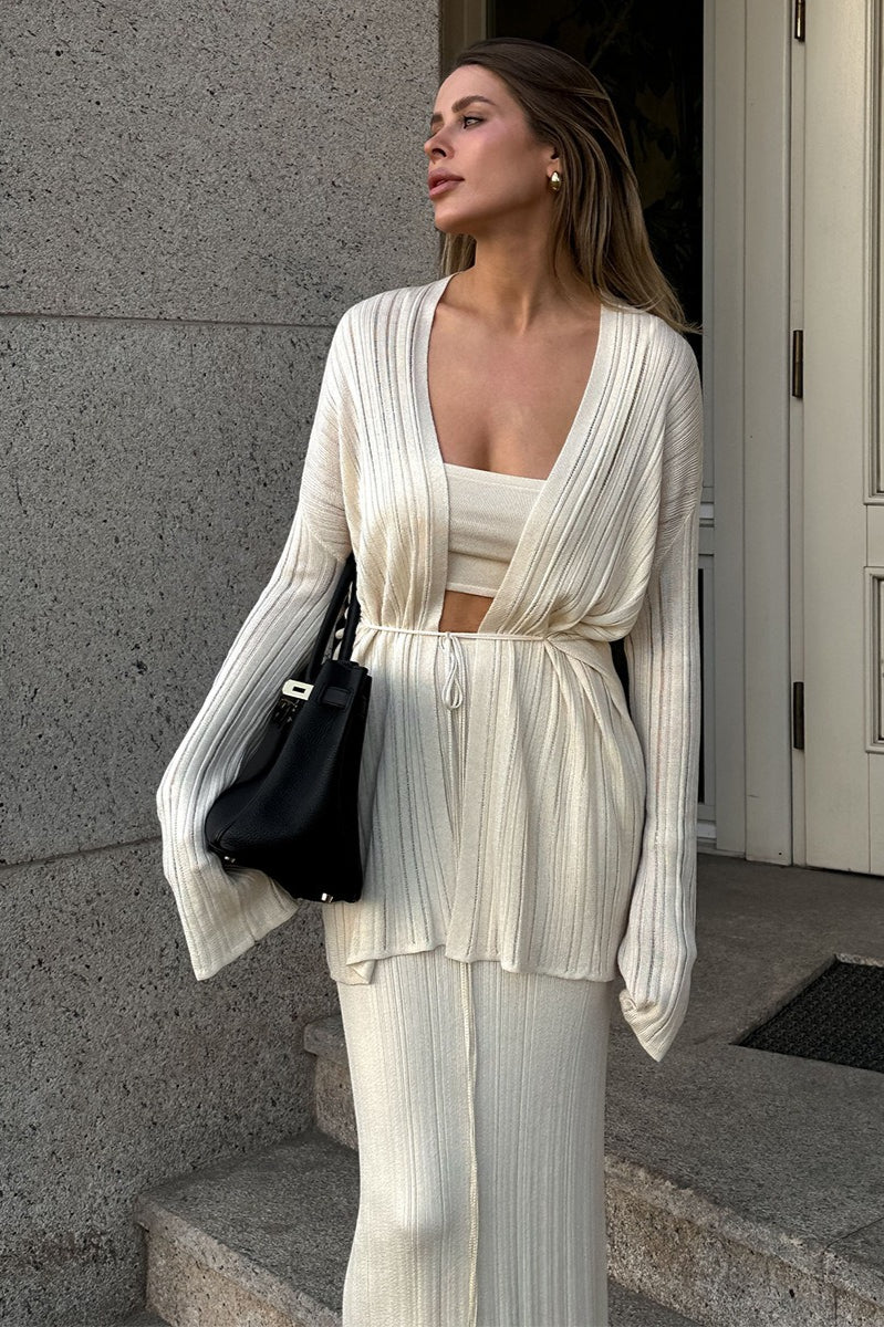 Ribbed Knit Cardigan and Cami Dress Three Piece Set