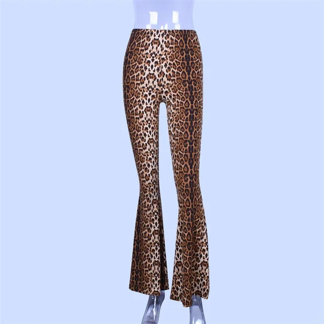 High Waist Leopard Print Flare Leggings Autumn Winter Bodycon Trousers Club Pants