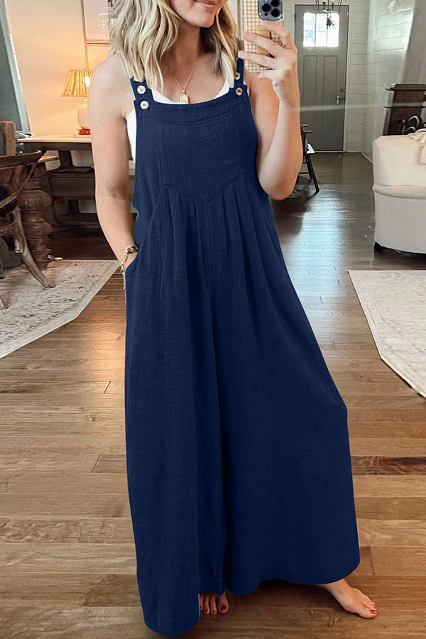 Cotton and Linen Loose One-piece Wide-leg Overalls