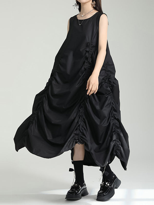 Irregular Clipping Loose Color Round-neck Midi Dresses