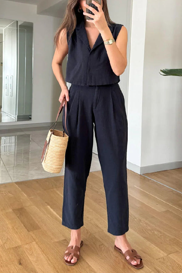 Lapel Vest & Pants Cotton Linen Two-piece Set
