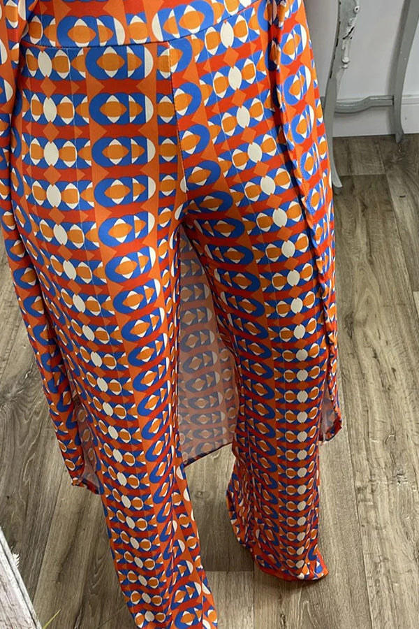 Retro Print Split Top Two-piece Set