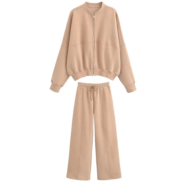 Lace Up Pant Sets Loose V Neck Cardigan Woman Autumn Winter Sports Pants 2 Piece Sets Outfits