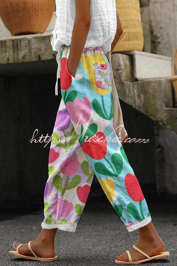 Unique Printed Button Pocket Pants