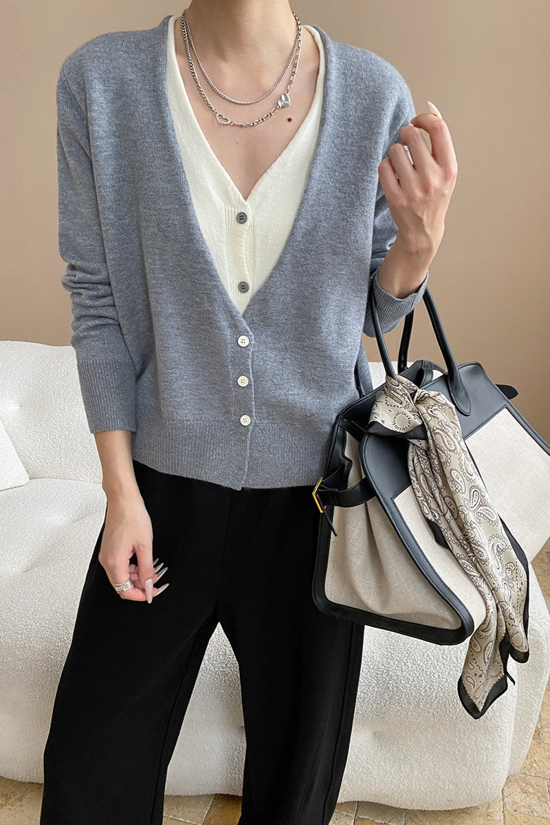 Two-tone V-neck Cardigan