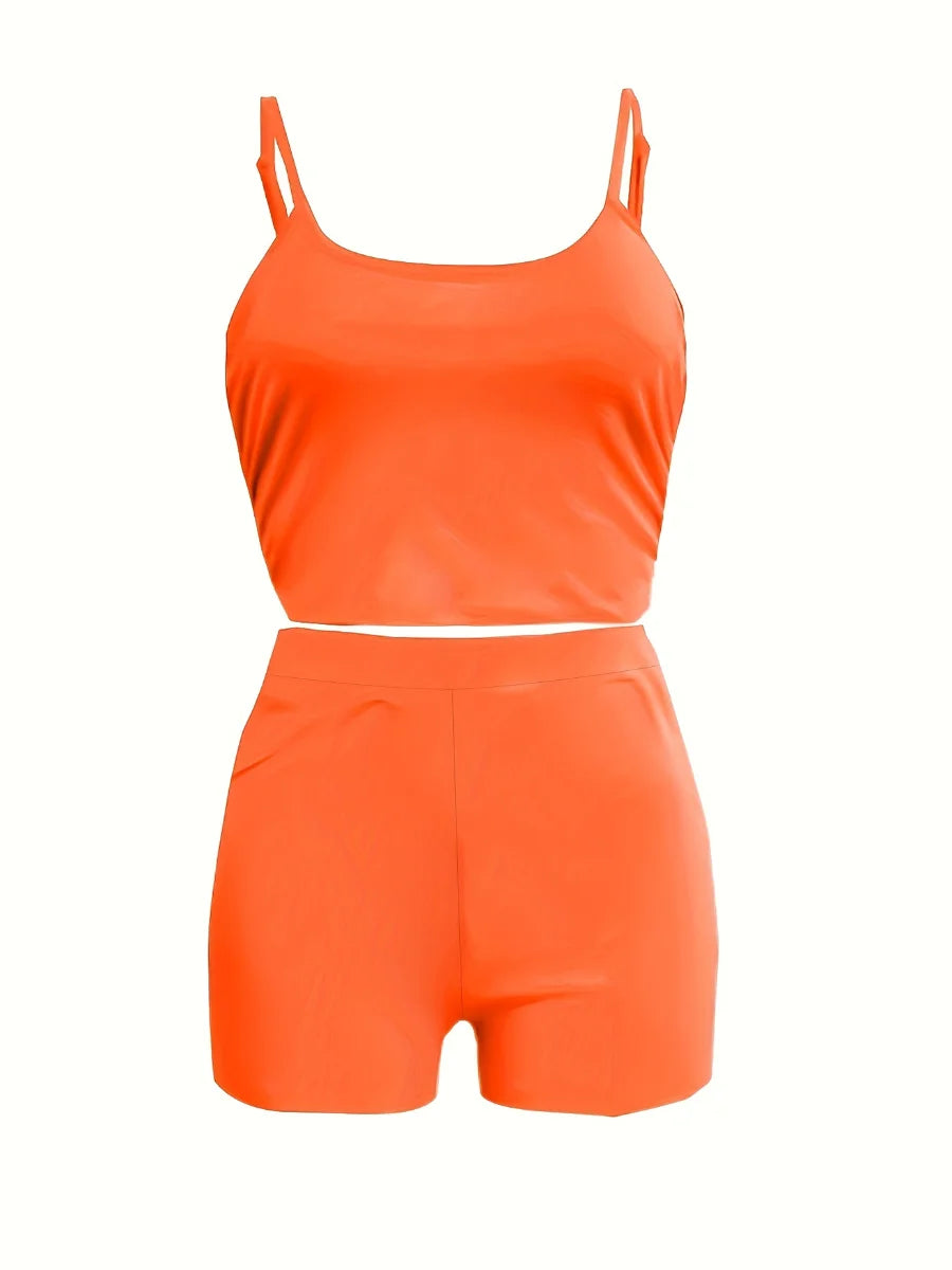Cami Skinny Stretchy Shorts Set Suspenders Top – Stylish and Comfortable