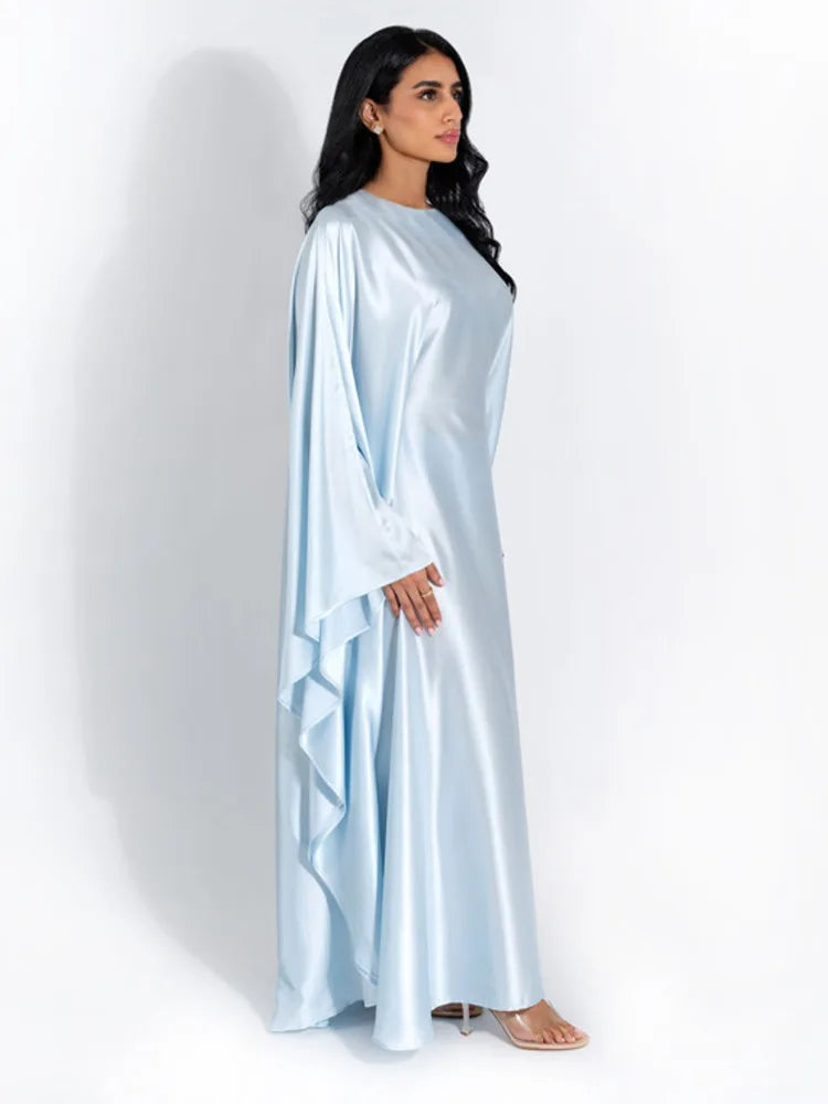 Satin Cloak Long Sleeve Loose Kaftan for New O Neck Long Dress