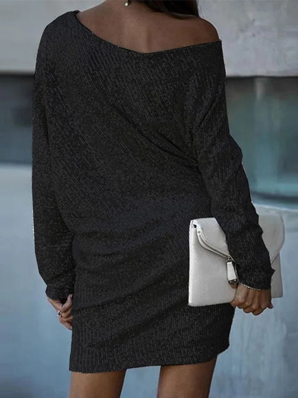 A-line Loose Asymmetric Sequined Color One-shoulder Mini Dresses