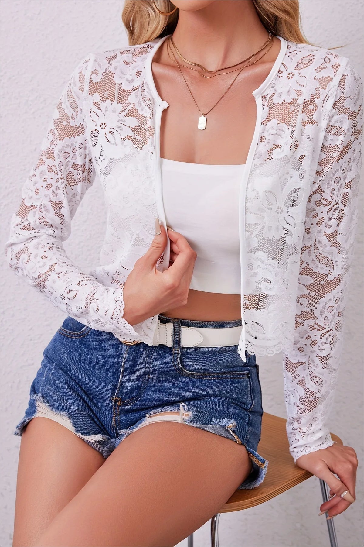 Lace See-through Long Sleeve Cardigan