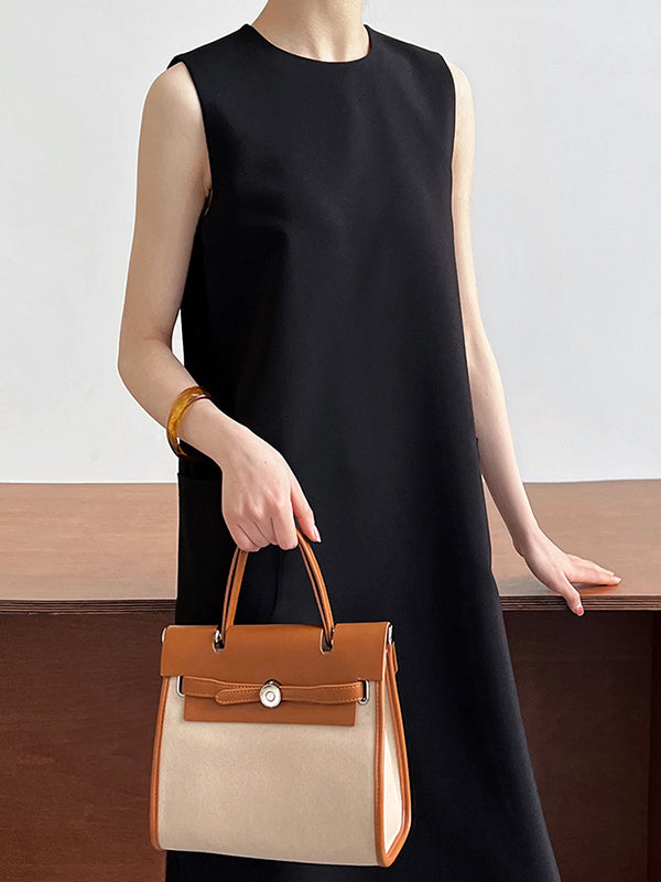 Loose Sleeveless Color Round-neck Midi Dresses