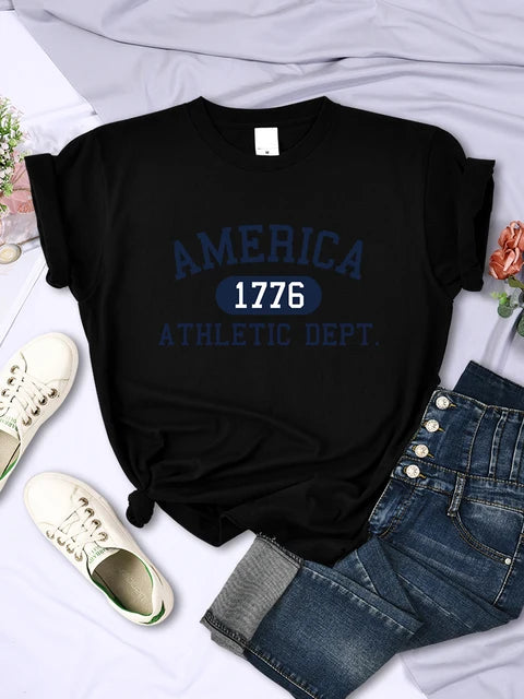 America 1776 Athletic Dept Letter T-shirt Female Sport Crop Top Cool Hip Hop Tee Shirt Soft Breathable T Shirt