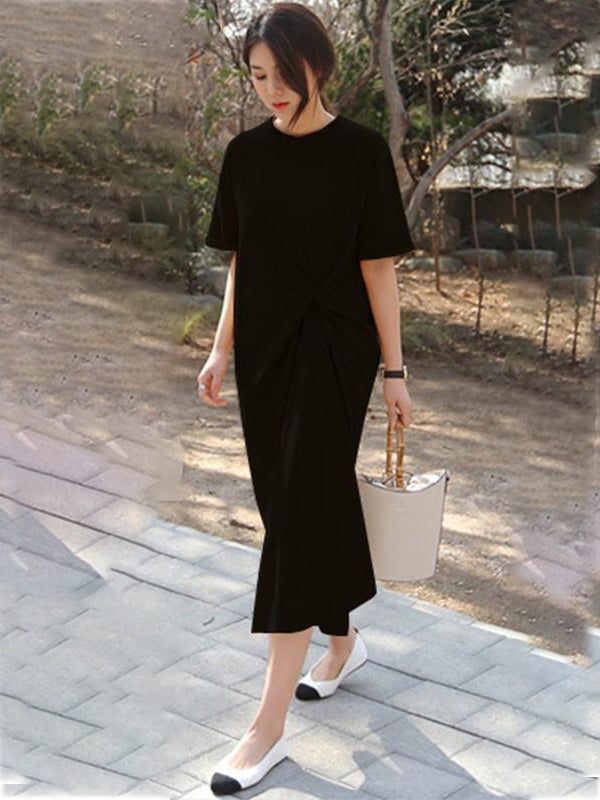Original Color Irregularity Pleats Midi Dress