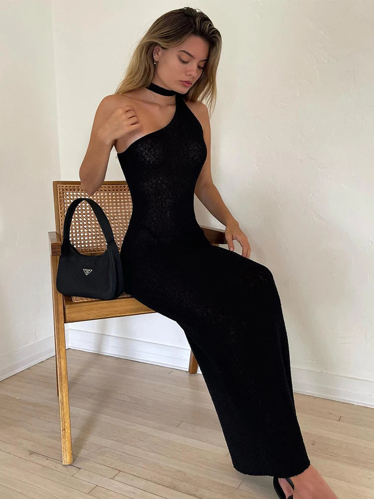 Summer Holiday Beach Dresses Black Knitted Sleeveless Bodycon Long Dresses Party Vestidos
