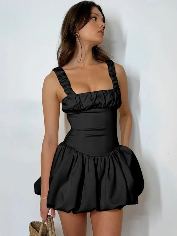 New Suspender Short Dress for Folds Patchwork Sleeveless Princess Birthday Party Ball Gown Mini Dress